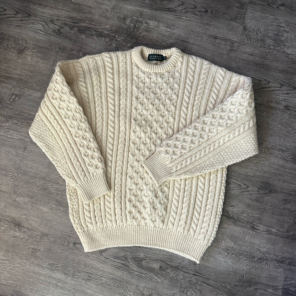 Classic Cream Cable Knit Crewneck Sweater